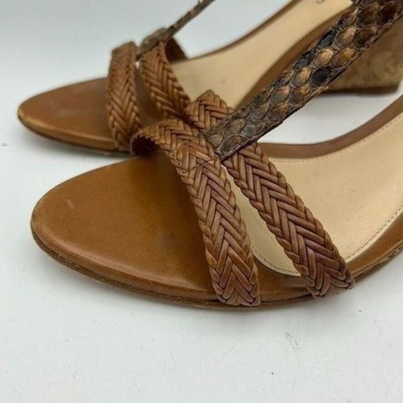 Alexandre Birman Womens Size 5 1/2 or 5.5 Cork Wedge Heels Brown Python T-Strap - Picture 2 of 12
